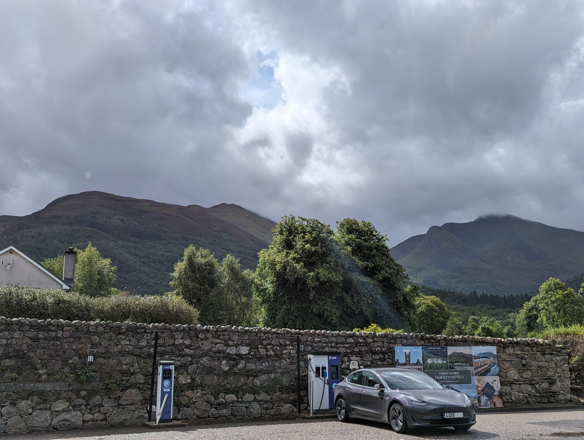 Chargeplace Scotland at Ballachulish Hotel, with view towards Glencoe